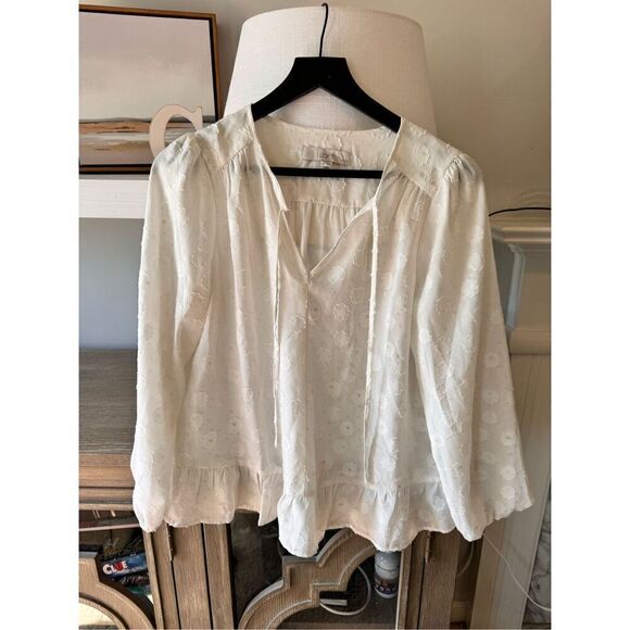 LOFT White Floral Long Sleeve Blouse Size Medium - Picture 1 of 9